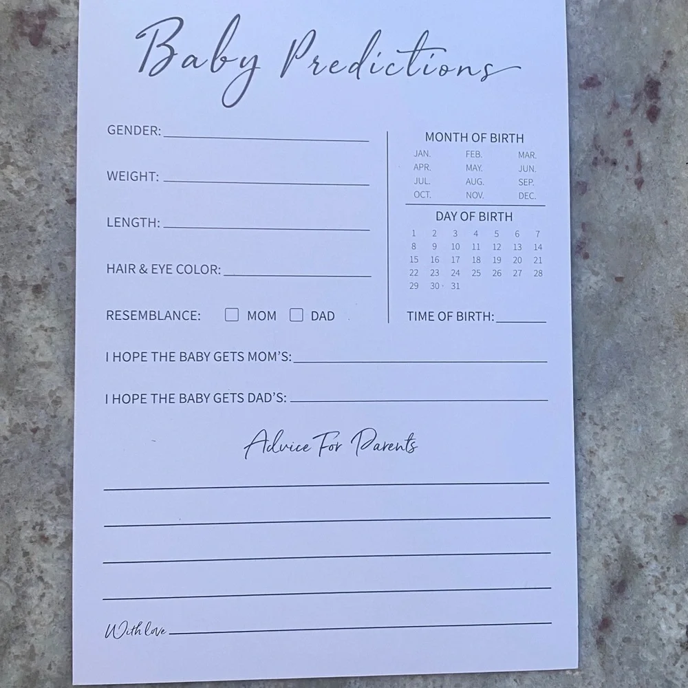 Baby Shower Printed hard copy accessories Bundle including gold pencils